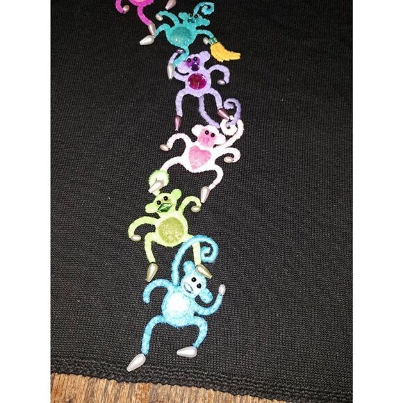 Vintage Med Michael Simon Black Short Sleeve Embellish Monkey Knit Sweater Shirt - Picture 4 of 5